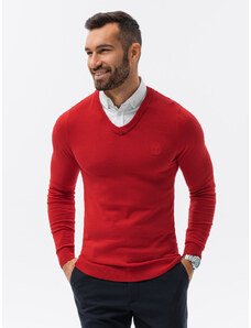 Ombre Clothing Pánsky sveter s bielym golierom - červený V4 E120