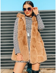 Webmoda Dámska kožušinová vesta s kapucňou - hnedá
