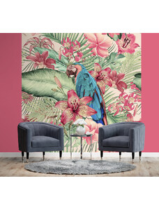 Gario Fototapeta Papagáj medzi ružovými listami - Andrea Haase Materiál: Vliesová, Rozmery: 100 x 100 cm