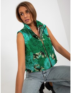 Basic Dámska tyrkysovo-zelená prešívaná vesta s kvetinami