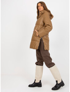 Fashionhunters Ťava zimná bunda z ekologickej kože s prešívaním