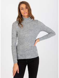Fashionhunters Dámsky sivý pruhovaný sveter s melanžovým rolákom