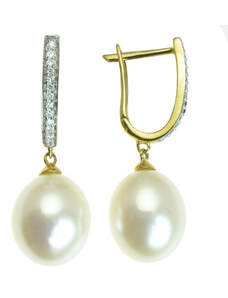 Goldie Zlaté náušnice so sladkovodnou perlou a diamantmi Sierre