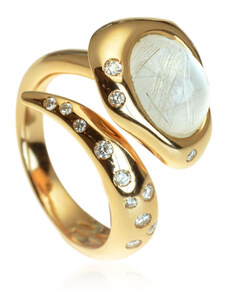 Goldie Zlatý prsteň Moraglione 1922 s prírodnou perleťou, rutile quartzom a diamantmi
