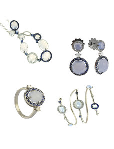 Goldie Diamantový set Moraglione 1922 náušníc, náhrdelníka, náramku a prsteňa s modrým chalcedónom a zafírmi