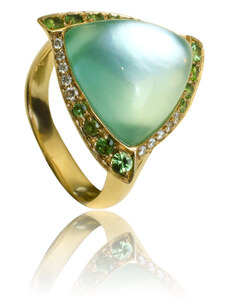 Goldie Diamantový prsteň Moraglione 1922 s jadeitom, perleťou, peridotom a horským krištáľom