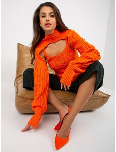 SOBE Oranžový pletený štýlový sveter so samostatným tielkom