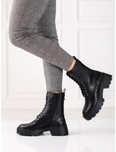 SERGIO LEONE Pohodlné čierne dámske členkové topánky s plochým podpätkom