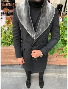 Fashionclub Pánsky dlhý čierny kabát s kožušinou Luana