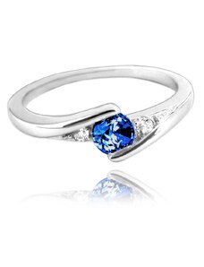 MINET Elegantný strieborný prsteň s modrým zirkónom veľkosť 45