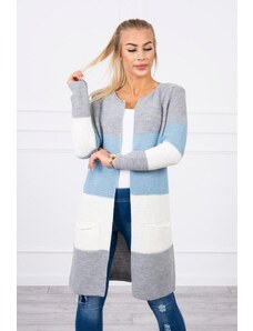 MladaModa Trojfarebný kardigánový sveter model 2019-12 šedý+svetlomodrý