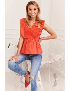 FASARDI Lady's summer blouse with embroidered front, coral