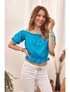 FASARDI Short blouse with puffed neckline, dark blue