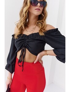 FASARDI Black Spanish summer blouse with ruffles