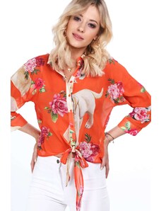 FASARDI Summer orange floral shirt