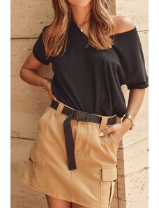 FASARDI Denim skirt with camel belt