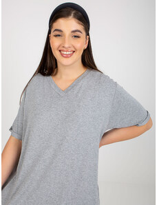 Fashionhunters Plain grey blouse of larger size with V-neck