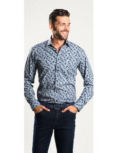 Alain Delon Tmavomodrá Extra Slim Fit košeľa s výrazným vzorom