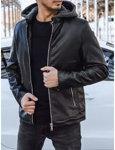 BASIC Čierna koženková bunda s kapucňou TX4277
