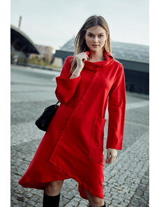 FASARDI Trapezoidal red dress with a wide turtleneck