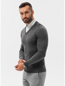 Ombre Clothing Pánsky sveter s bielym golierom - grafitový V3 E120