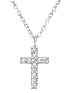 Glory strieborný náhrdelník s príveskom Krížik so zirkónmi S1009