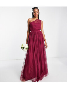 Anaya Tall Anaya With Love Tall Bridesmaid tulle one shoulder maxi dress in red plum