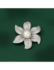 Éternelle Bohatě zdobená brož s Pavé zirkony a pravou perlou