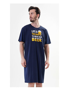 Cool Comics Pánska nočná košeľa s krátkym rukávom Life is beer, farba tmavě modrá, 100% bavlna