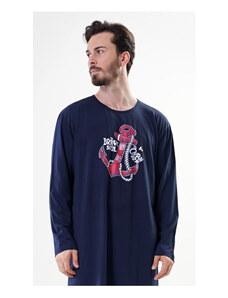 Gazzaz Pánska nočná košeľa s dlhým rukávom Kotva, farba tmavě modrá, 100% bavlna