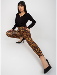 Fashionhunters Tmavo béžové a čierne leopardie tepláky
