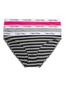 CALVIN KLEIN - nohavičky 3PACK cotton stretch pink & stripe silver color - limited edition