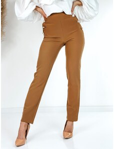 Webmoda Dámske elegantné nohavice s vysokým pásom a gombíkmi - hnedé