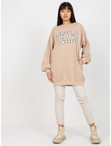 Fashionhunters Beige sweatshirt with print and round neckline