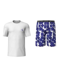 Pánske krátke pyžamo 000NM2128E 6OF biela/modrá - Calvin Klein
