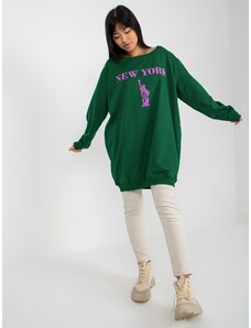 Fashionhunters Dark green and purple long oversize sweatshirt