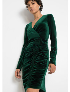bonprix Zamatové šaty s riasením, farba zelená