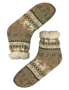Look Nórsky vzor béžové ponožky s baránkom 1133