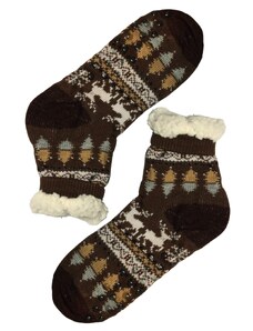 Look Nórsky vzor hnedé ponožky s baránkom 1133