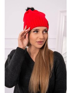 MladaModa Dámska čiapka s kožušinkovým brmbolcom K347 červená