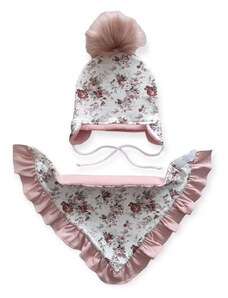 ZuMa Style Detská čiapka, šatka a rukavice - dievčenský set zateplený vzor KYTICA - 1-3 roky