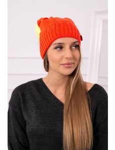 MladaModa Dámska čiapka s kožušinkovým brmbolcom K347 oranžová