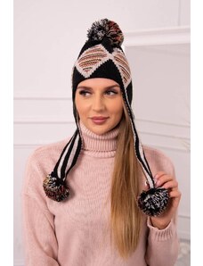 MladaModa Dámska čiapka s dlhými ušami Eunika K322 čierna+béžová