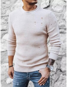 Buďchlap Béžový pletený sveter s módnymi dierami