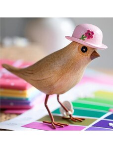 DCUK Drevený záhradný vtáčik - Svetlo Ružový klobúk