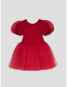Dievčenské šaty s naberaným rukávom červené TUTU