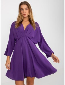 ITALY MODA Elegantné tmavo-fialové šaty pre ženy s dlhým rukávom