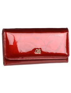 GROSSO Kožená dámska lakovaná peňaženka s vtáčími pierkami RFID červená v darčekovej krabičke