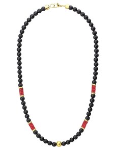 Manoki Pánský korálkový náhrdelník Henri - 6 mm černý onyx a pravý korál
