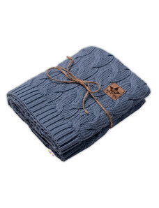 Bambusová detská pletená deka Baby Nellys, vzor pletený vrkoč, 80 x100 cm, jeans